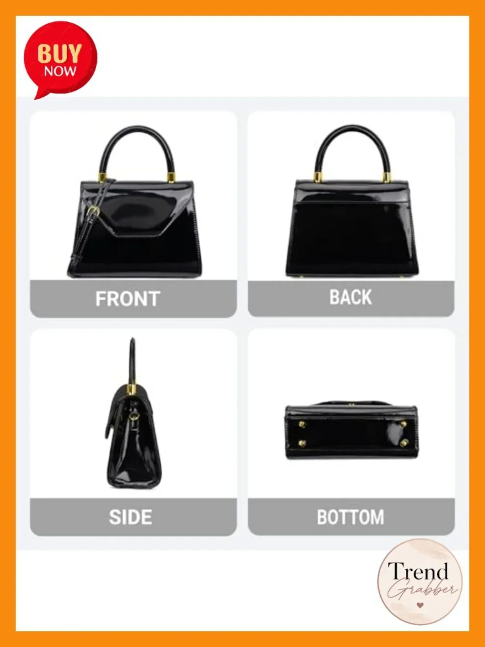 Patent Leather Top Handle Crossbody Clutch Purse with Detachable Strap